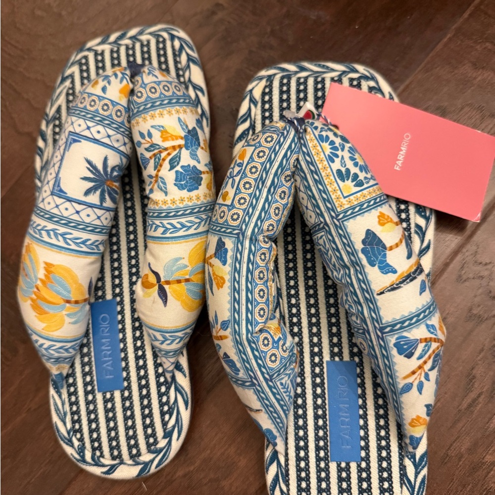 FARM Rio Blue and Yellow Patterned Sandals